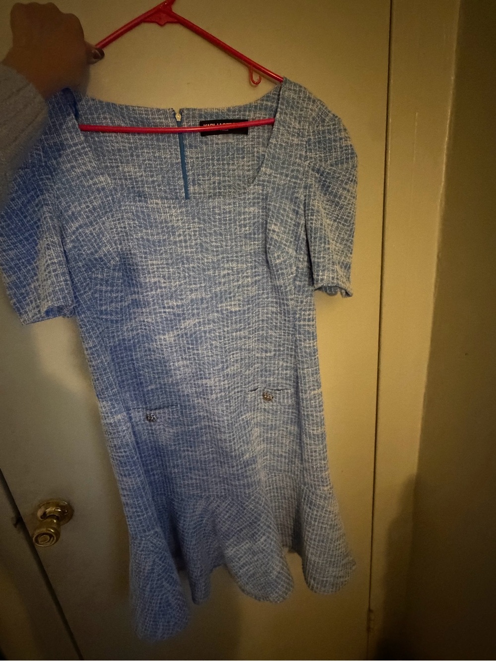 Karl Lagerfeld Pale Blue Tweed Midi Dress